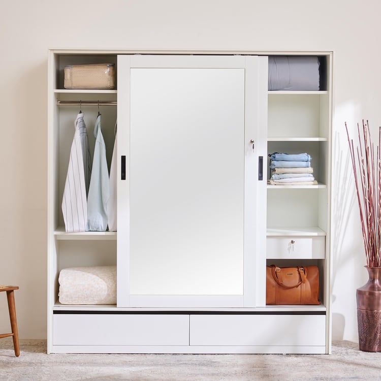 Polaris 2-Door Sliding Wardrobe with Mirror- White