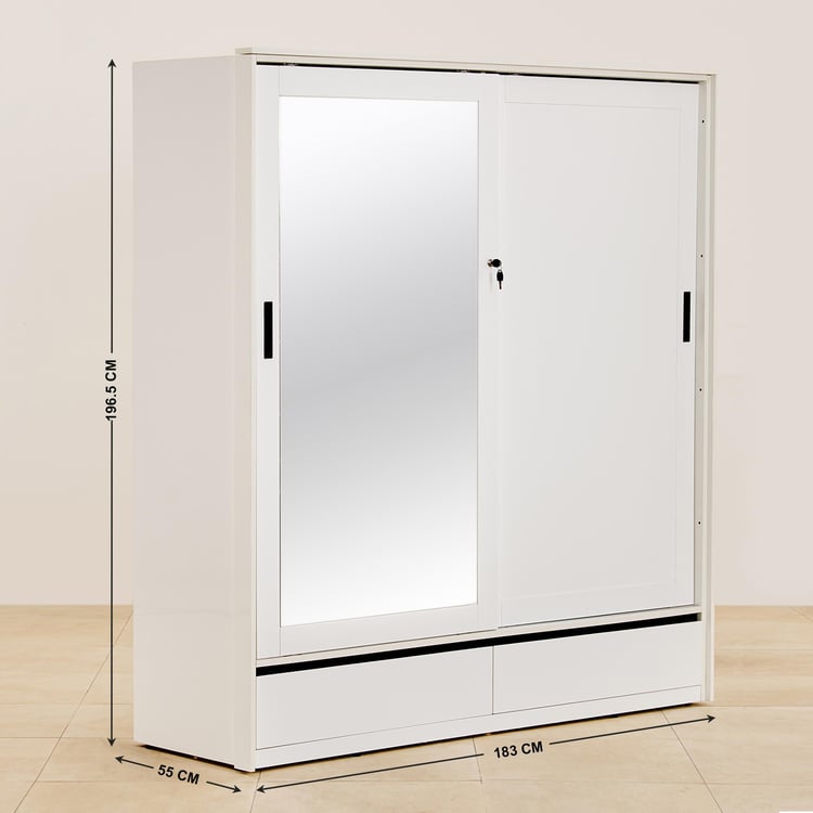 Polaris 2-Door Sliding Wardrobe with Mirror- White