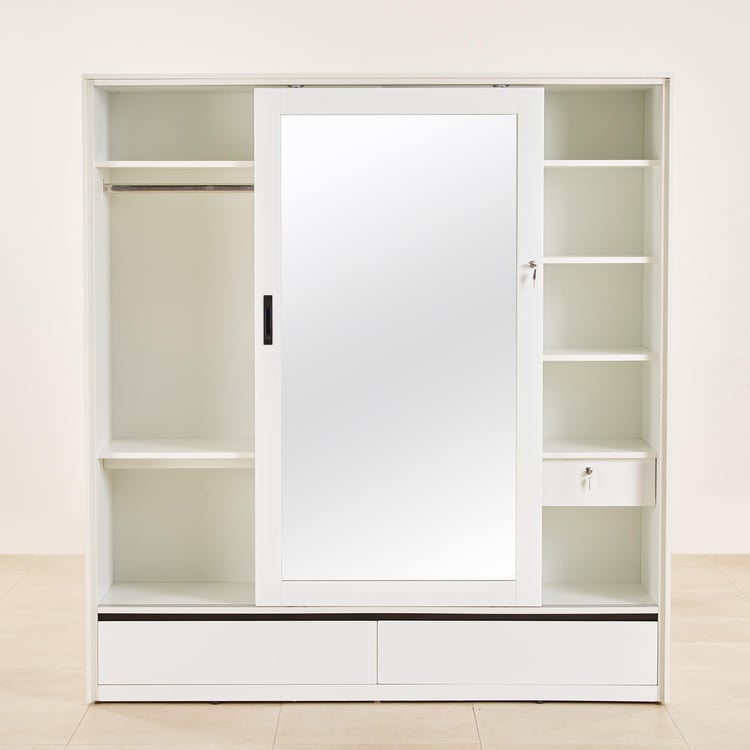 Polaris 2-Door Sliding Wardrobe with Mirror- White