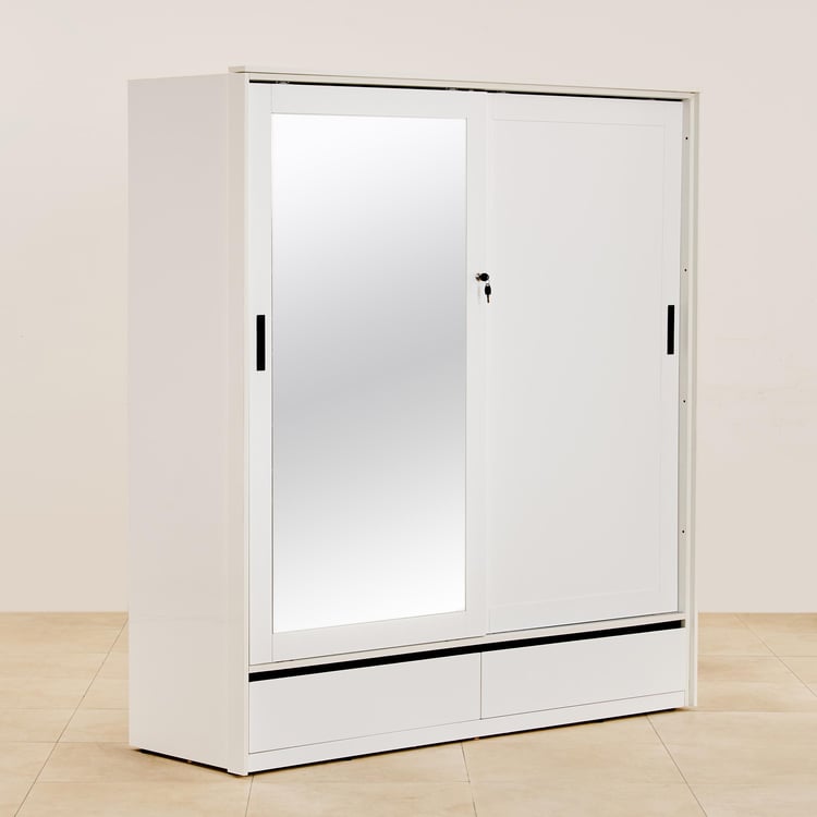 Polaris 2-Door Sliding Wardrobe with Mirror- White