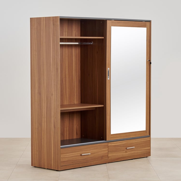 Quadro 2-Door Sliding Wardrobe with Mirror and Drawers -  Brown