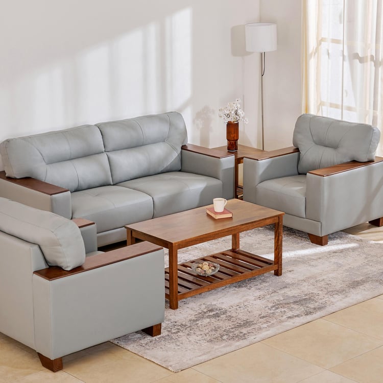 Walter Half Leather 3+1+1 Seater Sofa Set - Grey