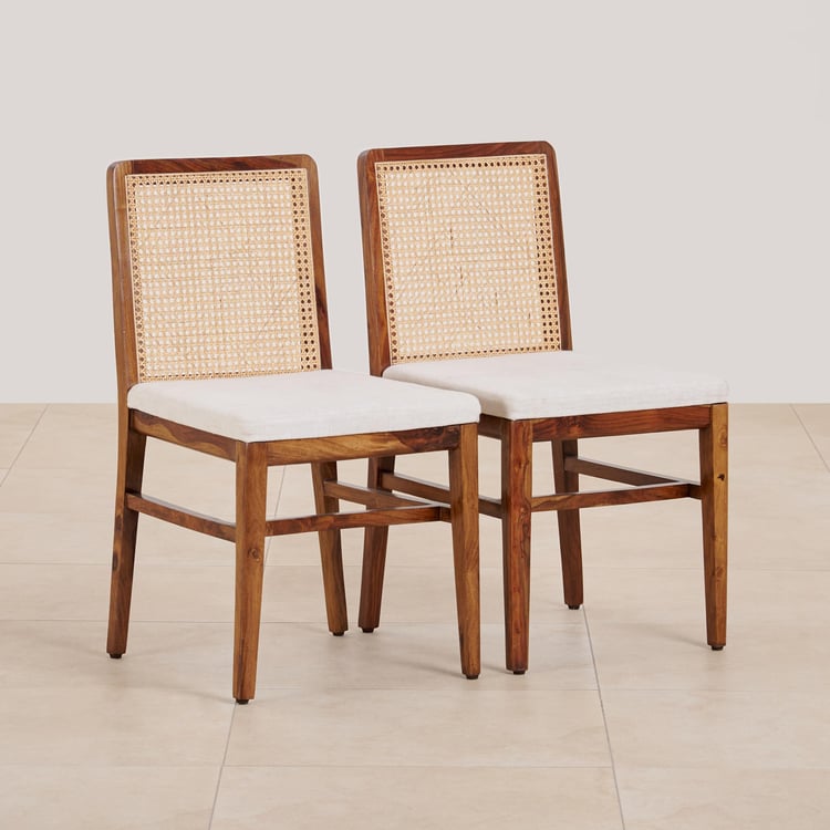 (Refurbished) Cane Connection Set of 2 Sheesham Wood Dining Chairs - Brown