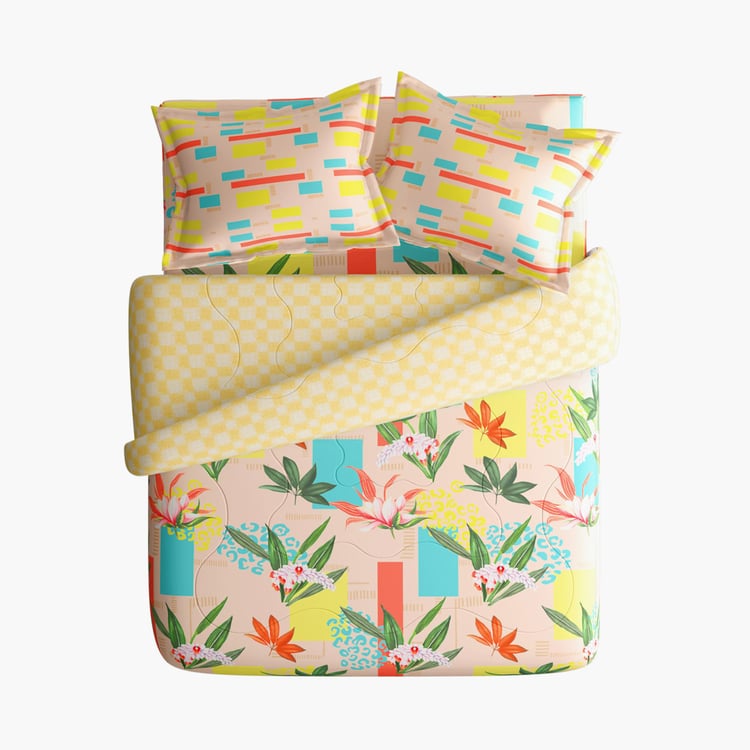 PORTICO Facets Cotton 4Pcs Printed Double Bed-In-A-Bag Set