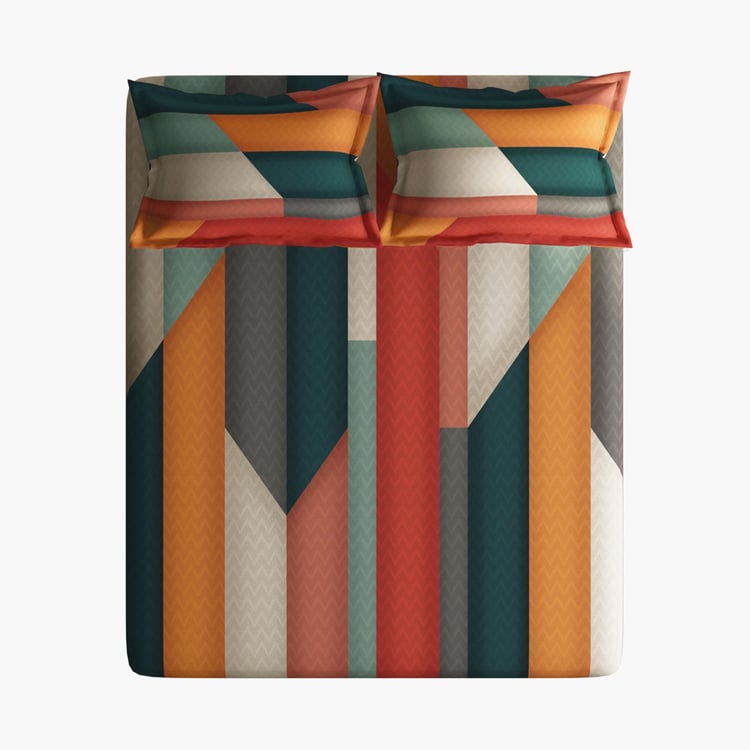 PORTICO Facets Cotton 4Pcs Printed Double Bed-In-A-Bag Set