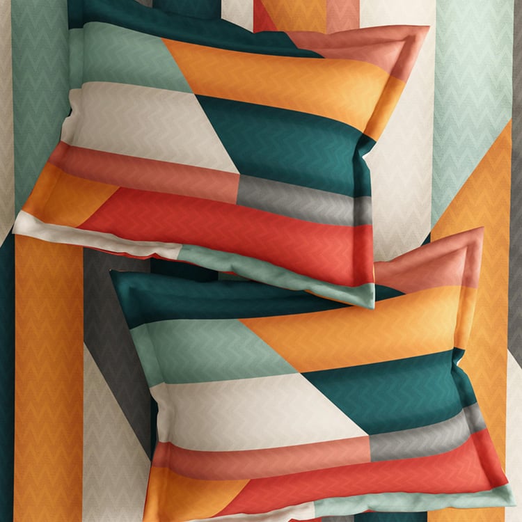 PORTICO Facets Cotton 4Pcs Printed Double Bed-In-A-Bag Set