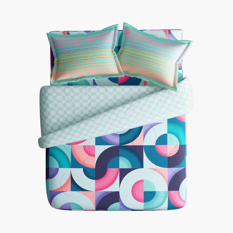 PORTICO Facets Cotton 4Pcs Printed Double Bed-In-A-Bag Set