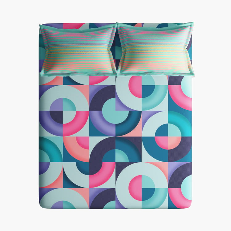 PORTICO Facets Cotton 4Pcs Printed Double Bed-In-A-Bag Set