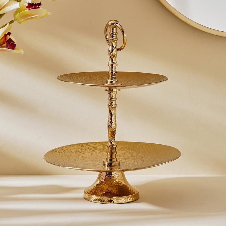 Splendid Gold Rush Metal 2-Tier Hammered Cupcake Stand