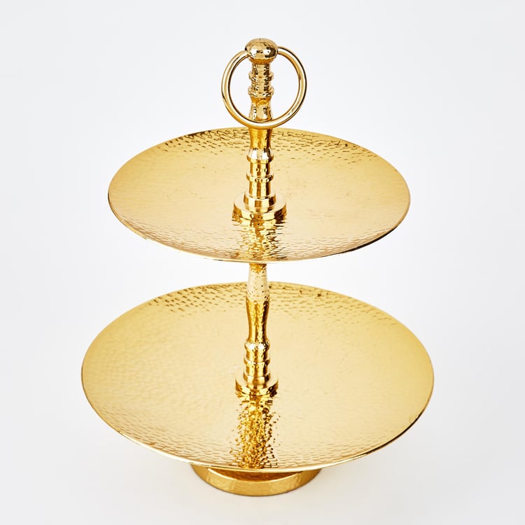 Splendid Gold Rush Metal 2-Tier Hammered Cupcake Stand