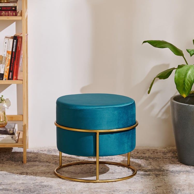 Maya Atharva Velvet Pouffe - Teal