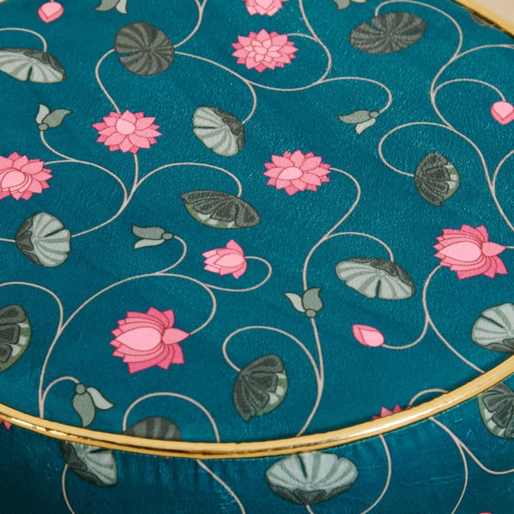 Maya Fabric Lotus Printed Pouffe - Teal