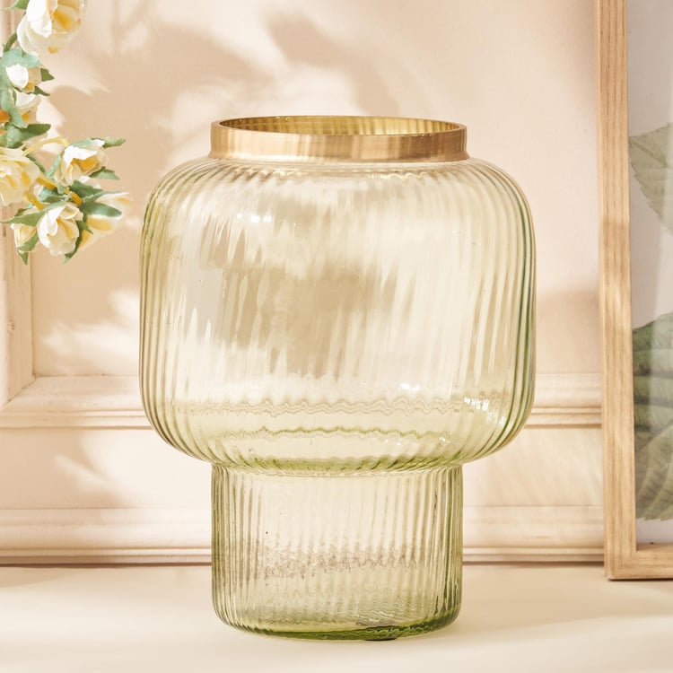 Moksha Neysa Glass Ribbed Broad Mouth Vase