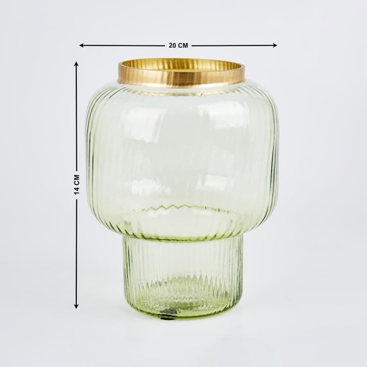 Moksha Neysa Glass Ribbed Broad Mouth Vase