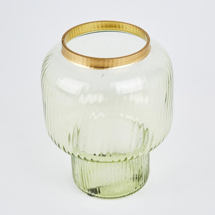 Moksha Neysa Glass Ribbed Broad Mouth Vase