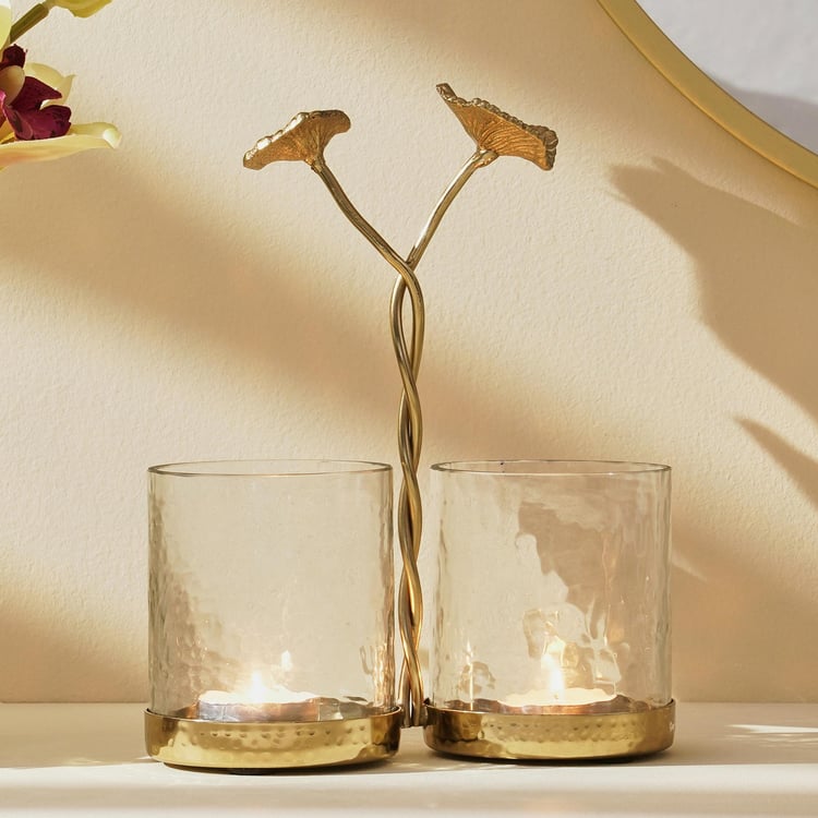 Splendid Gold Rush Glass Hammered Twin Votive Holders