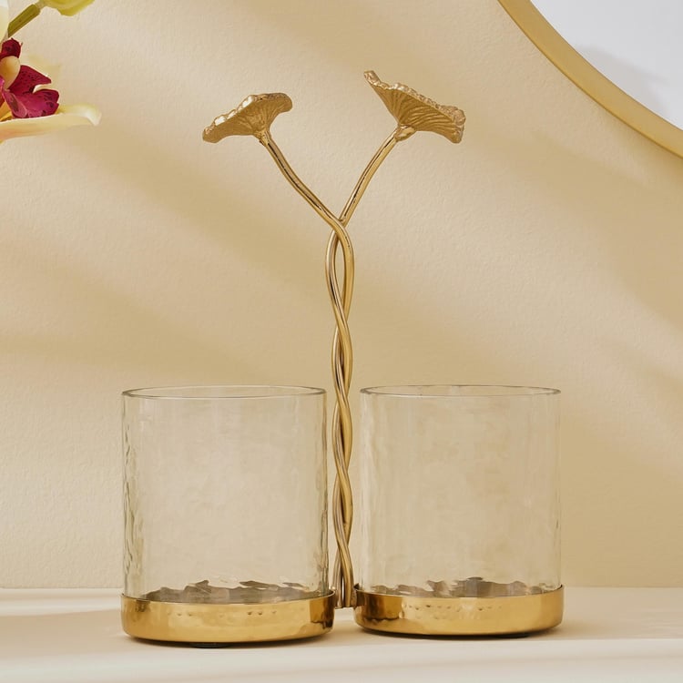 Splendid Gold Rush Glass Hammered Twin Votive Holders