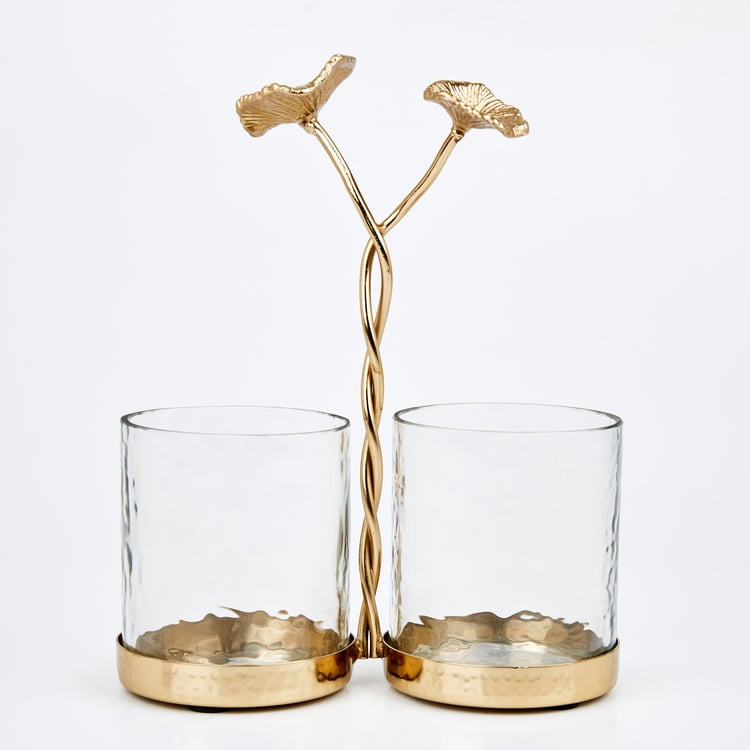 Splendid Gold Rush Glass Hammered Twin Votive Holders