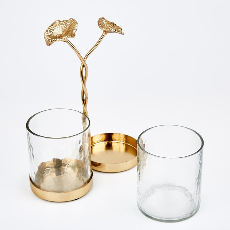 Splendid Gold Rush Glass Hammered Twin Votive Holders