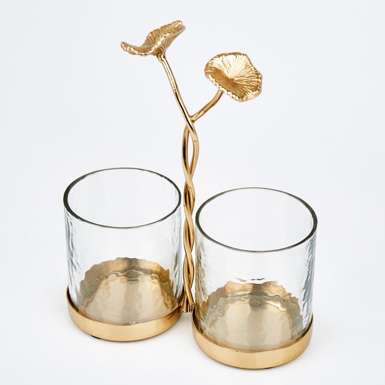 Splendid Gold Rush Glass Hammered Twin Votive Holders