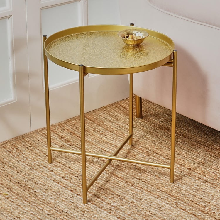 Maya Adele Metal Foldable Etched End Table - Gold