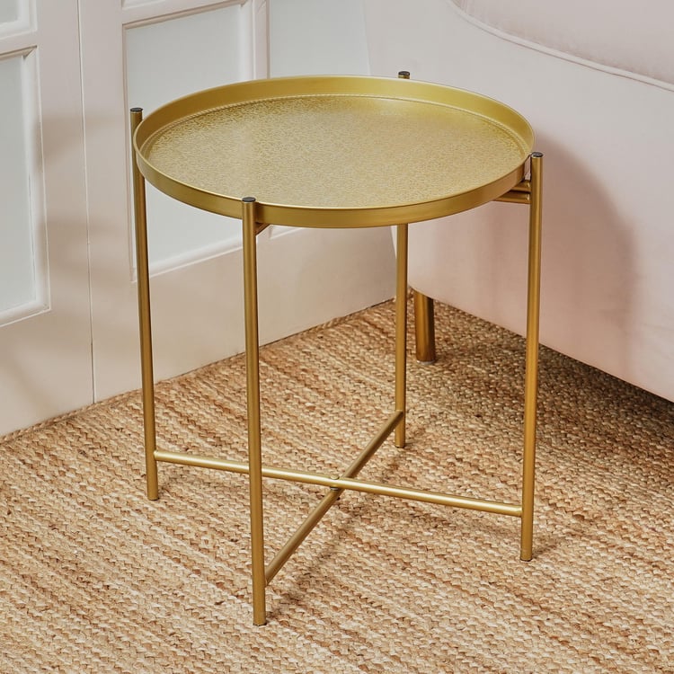 Maya Adele Metal Foldable Etched End Table - Gold