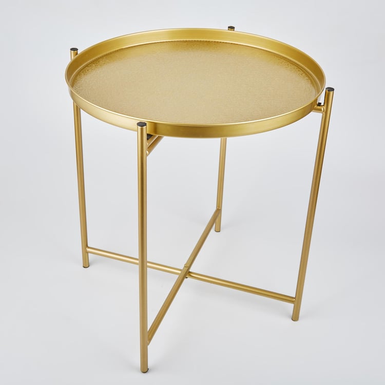 Maya Adele Metal Foldable Etched End Table - Gold