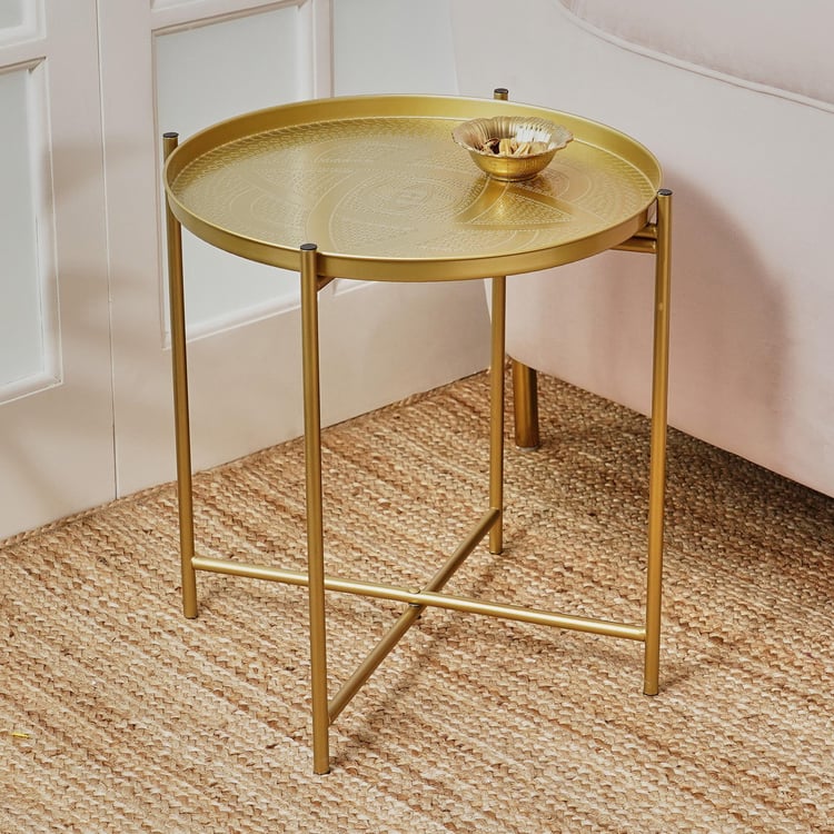 Maya Oshawa Metal Foldable Etched End Table - Gold