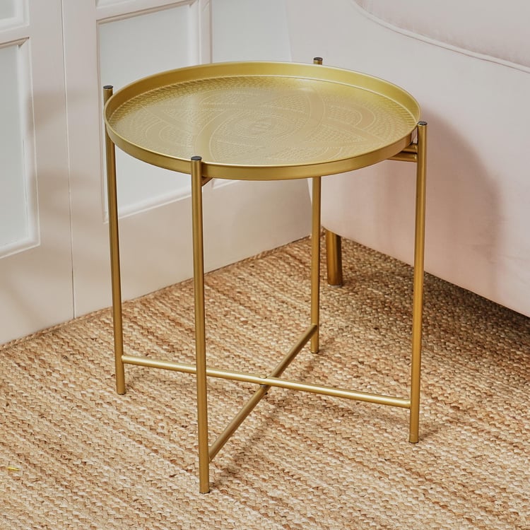 Maya Oshawa Metal Foldable Etched End Table - Gold