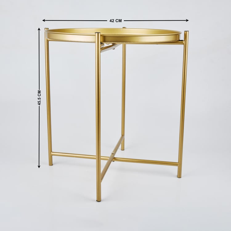 Maya Oshawa Metal Foldable Etched End Table - Gold