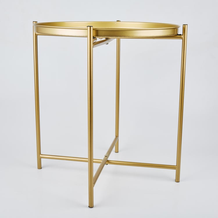 Maya Oshawa Metal Foldable Etched End Table - Gold