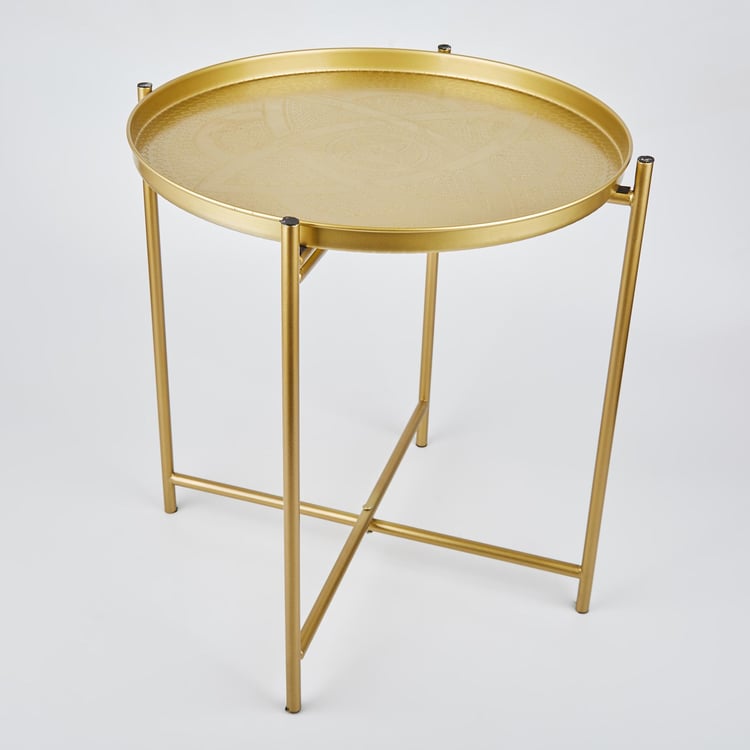 Maya Oshawa Metal Foldable Etched End Table - Gold