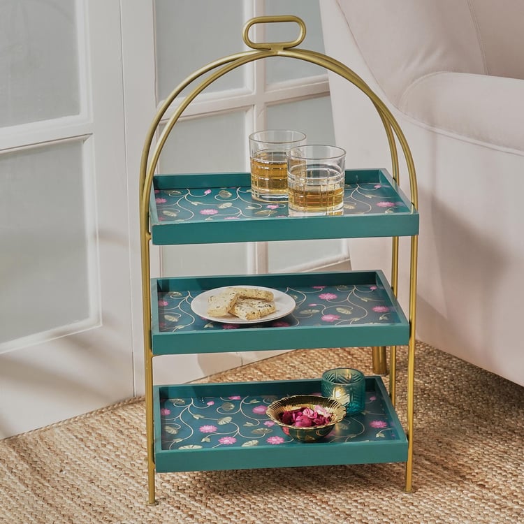 Maya Metal 3-Tier Serving End Table - Teal