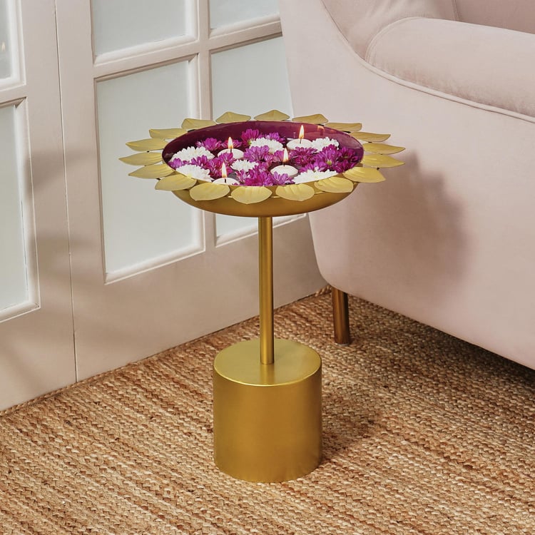 Maya Niloufer Metal Urli Accent Table - Gold