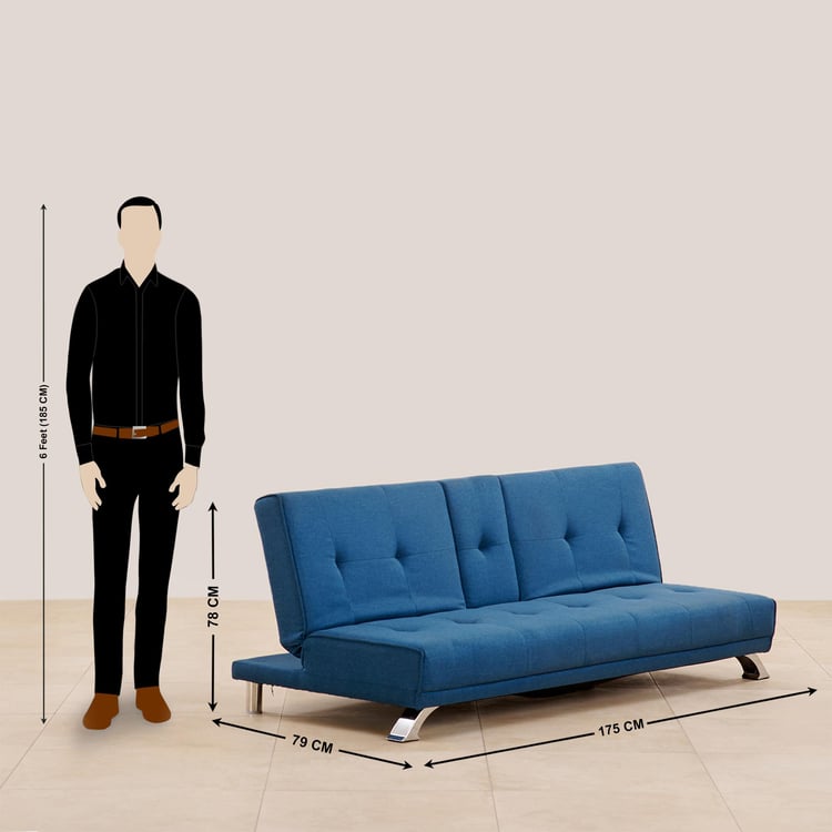 (Refurbished) Clovis Fabric 3-Seater Sofa Bed - Blue