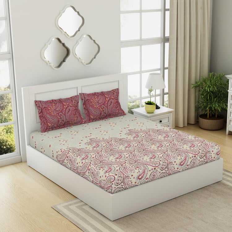 SPACES Essentials Cotton 144TC Printed 3Pcs King Fitted Bedsheet Set