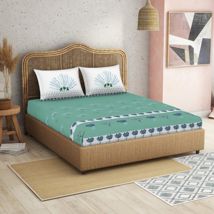 SPACES Kalakari Haath Cotton 210TC Printed 3Pcs Super King Bedsheet Set