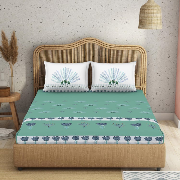SPACES Kalakari Haath Cotton 210TC Printed 3Pcs Super King Bedsheet Set
