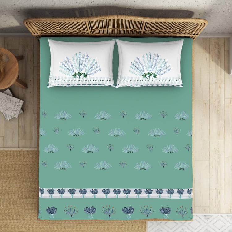 SPACES Kalakari Haath Cotton 210TC Printed 3Pcs Super King Bedsheet Set