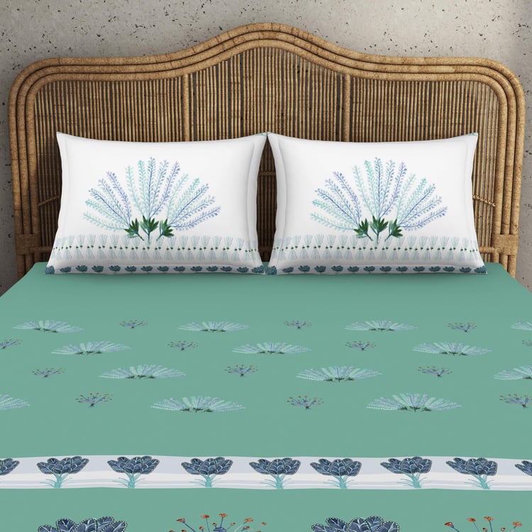 SPACES Kalakari Haath Cotton 210TC Printed 3Pcs Super King Bedsheet Set