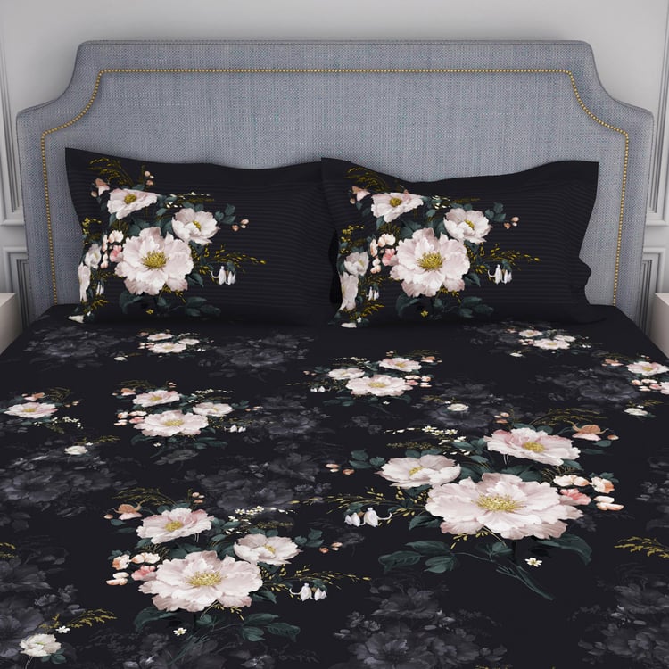 SPACES Essentials Premium Noir Cotton 210TC Printed Super King Bedsheet Set