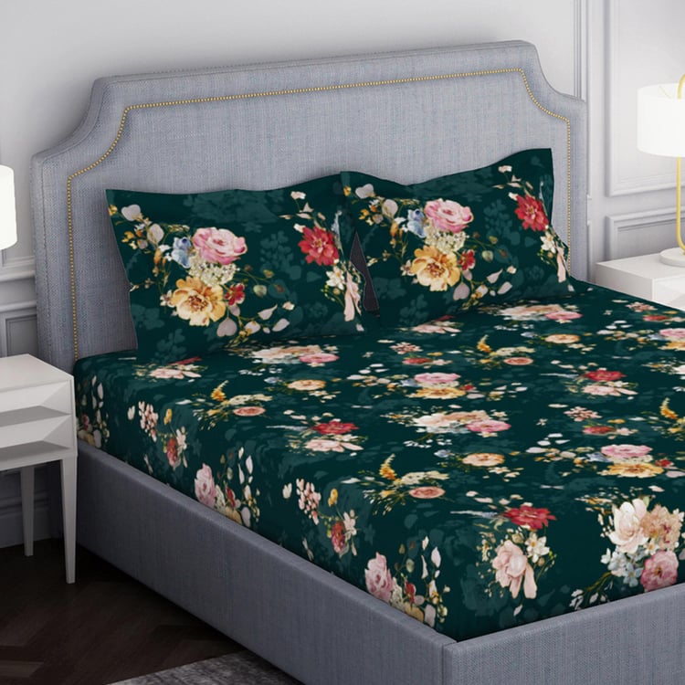 SPACES Essentials Premium Noir 210TC Floral Print 3Pcs Super King Bedsheet Set