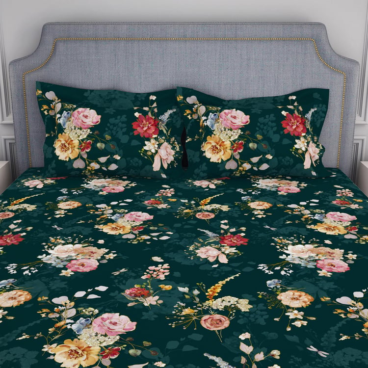 SPACES Essentials Premium Noir 210TC Floral Print 3Pcs Super King Bedsheet Set