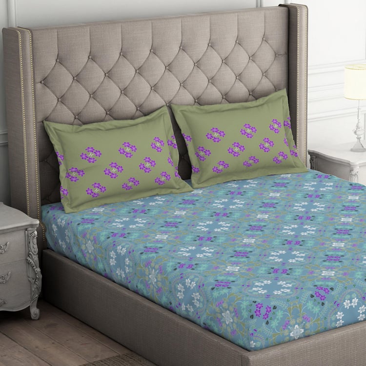 SPACES Aster Cotton 138TC Printed 3Pcs Queen Bedsheet Set