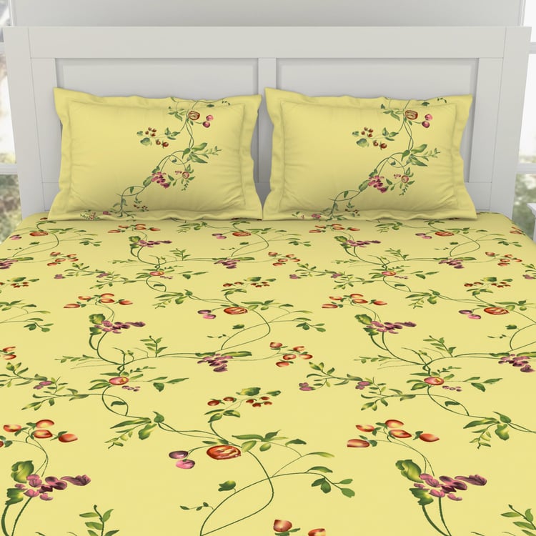 SPACES Essentials Cotton 144TC Floral Print 3Pcs Super King Bedsheet Set