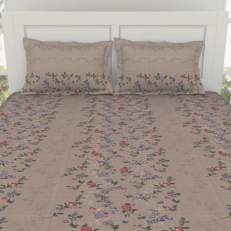 SPACES Essentials Cotton 144TC Floral Print 3Pcs Super King Bedsheet Set