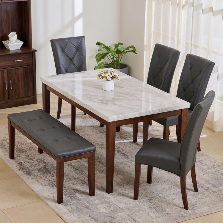 Jasper Faux Marble 6-Seater Dining Set with Chairs and Bench - White