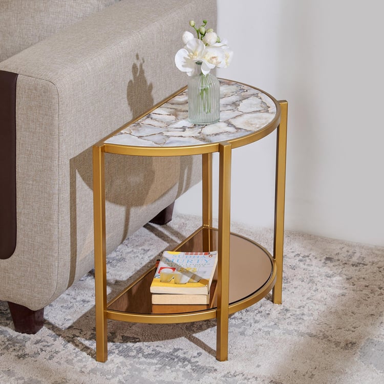 Chester Agate Top End Table - Gold