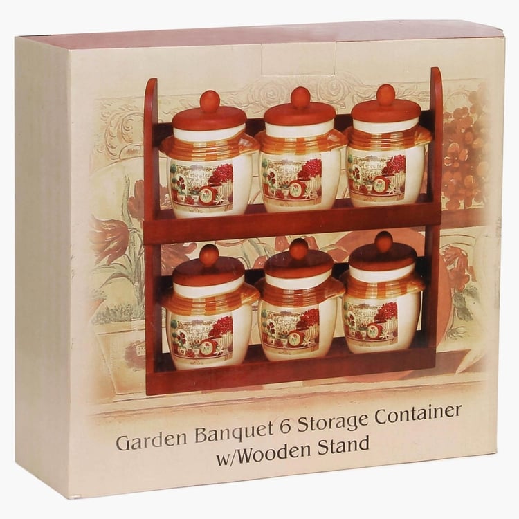 Garden Banquet 6 Storage Containers With Wooden Stand