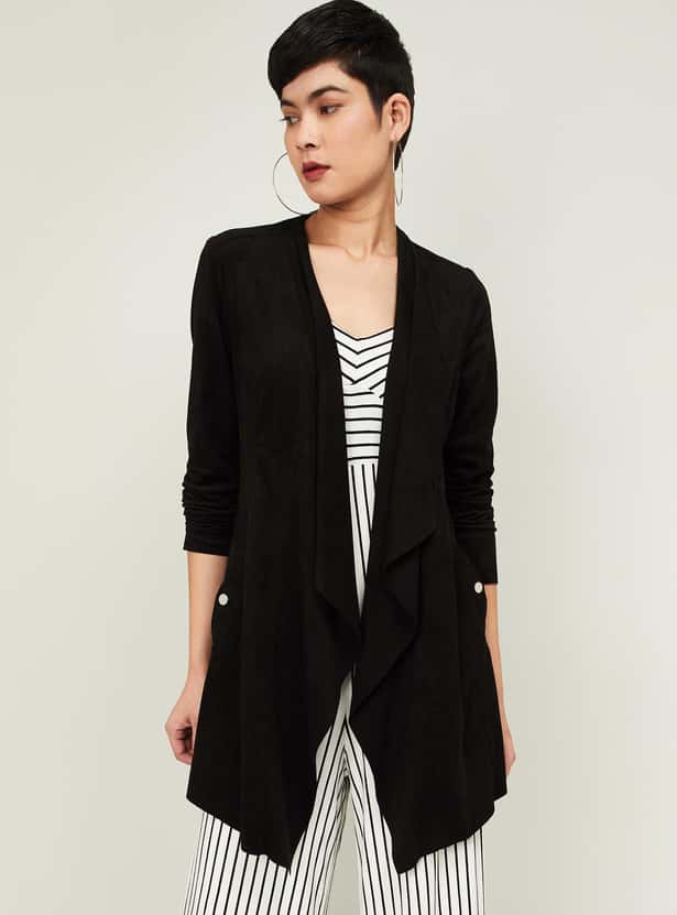 CODE Women Textured Waterfall Shrug with Insert Pockets